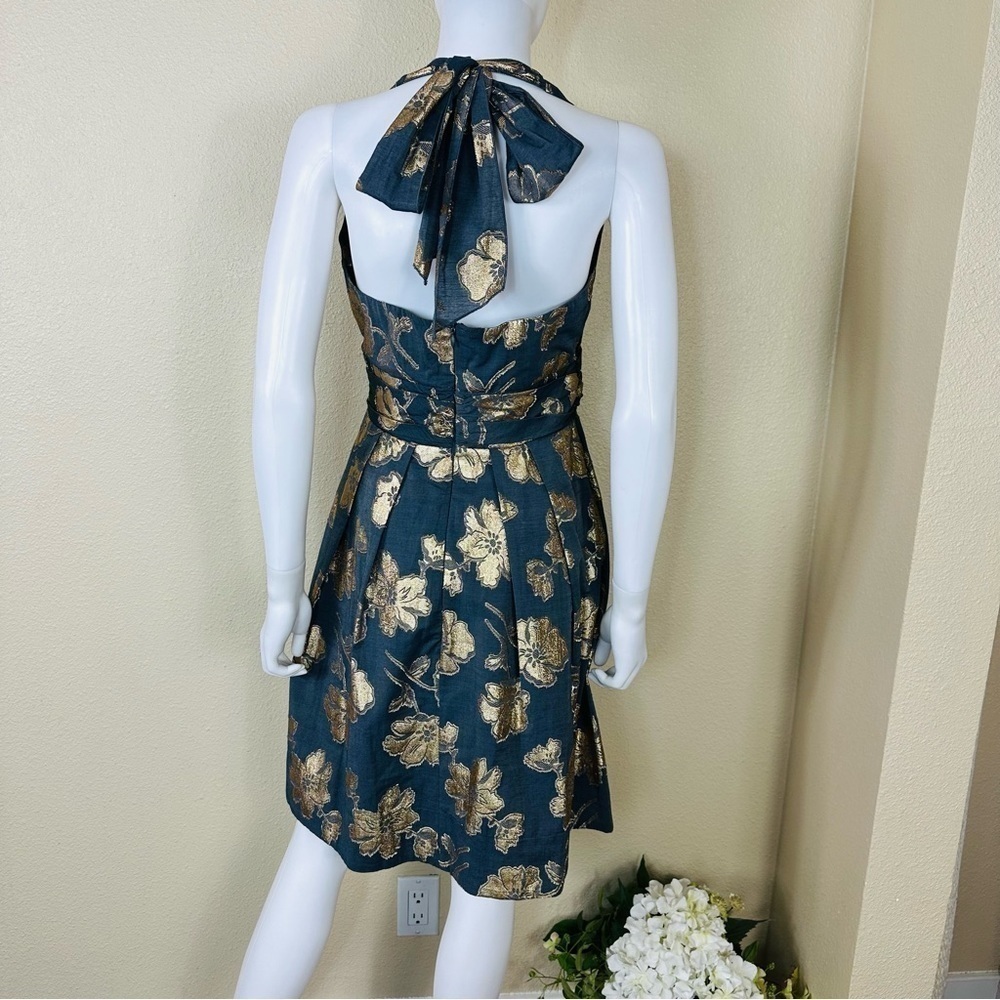 Rubber Ducky Production Dress Sz M Halter Floral Metallic - Picture 5 of 13